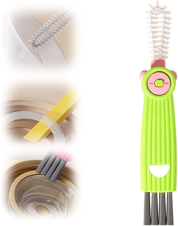 3 in 1 Water Bottle Cleaning Brush, Multifunctional Cup Lid Gap Cleaner for Bottles, Cups, and Food Storage Containers, Portable Crevice Cleaning Brush for Kitchen Use (3, Green)