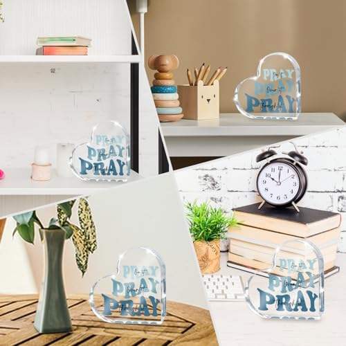 Blue Religious Christian Decor for Woman, Blue Heart Shape Gift for Birthday Dorm Living Room Church Table Desk Bookshelf, Office Accessories Decoration Art Sign, Pray Through It, Valentines Day Decor