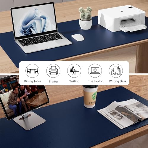 Aothia Leather Desk Pad Protector, Mouse Pad,Office Desk Mat, Non-Slip PU Leather Desk Blotter, Laptop Desk Pad, Waterproof Desk Writing Pad for Office and Home (Dark Blue,36" x 17")