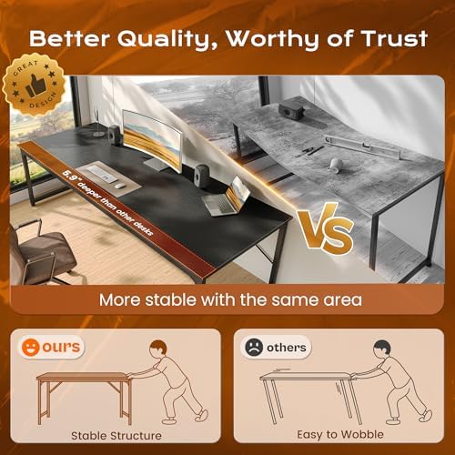 PRAISUN 78.7 X 29.5 Inch Computer Desk with Deeper Desktop, Long Gaming Office Writing Work Desk for Home Office, Study, Bedroom, Work from Home, Metal Frame, Black