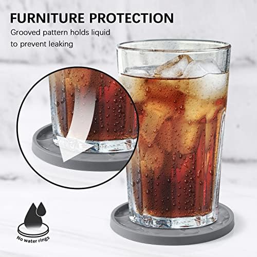 ME.FAN Silicone Coasters with Holder,[6 Pack] Drinking Coasters - Cup Mat for Hot or Cold Drinks, Thickened, Non-Slip, Non-stick,Deep Tray Ether