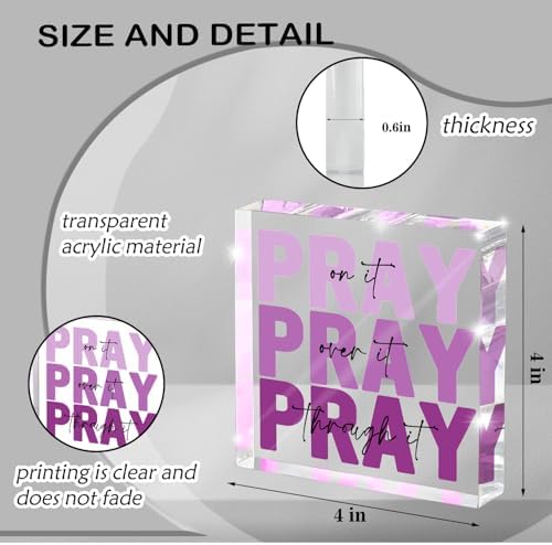 Purple Christian Gifts for Women -Religious Plaques Christian Woman Decor Gift, Modern Home Office Room Bathroom Bedroom Tabletop Shelf Desk Valentines Day Decor, Pray on it Pray through it, Baptism Gifts