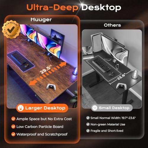 Huuger 71 x 30 Large Electric Standing Desk, Height Adjustable Computer Desk, 29.5" Deep Desktop, Stand up Gaming Office Table with 2 Hooks, 3 Preset Heights, for Home Office, Rustic Brown