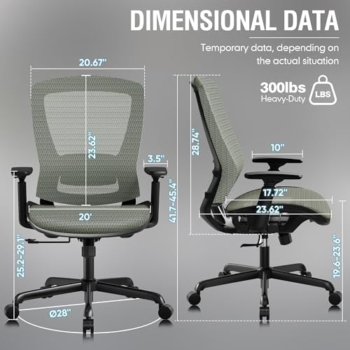ELABEST Mesh Office Chair,Ergonomic Computer Desk Chair,Sturdy Task Chair- Adjustable Lumbar Support & Armrests,Tilt Function,Comfort Wide Seat,Swivel Home Office Chair (Dusty Sage)