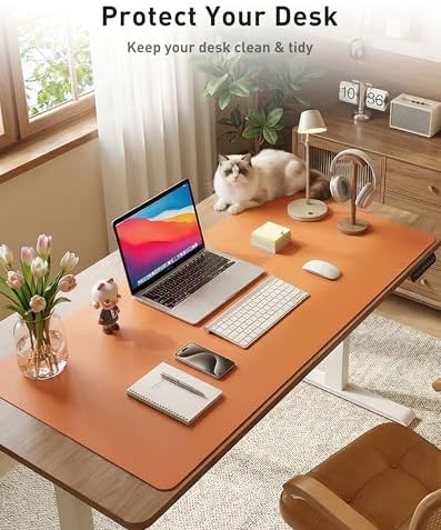 Aothia Faux Leather Desk Mat - Large Mouse Pad, Non-Slip PU Leather Blotter, Waterproof Writing Surface for Office and Home (Hermes Orange, 42" x 17")