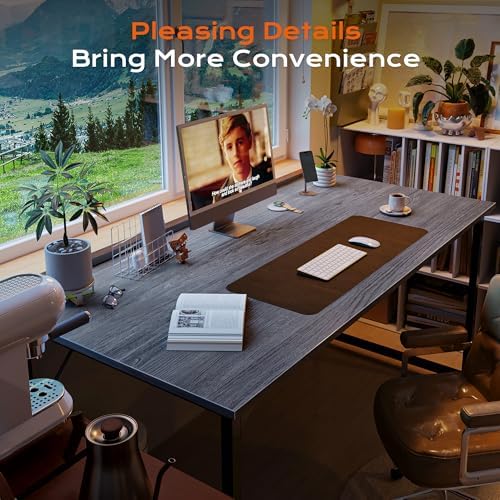 PRAISUN 55 X 24 Inch Computer Desk with Deeper Desktop, Gaming Office Writing Work Desk for Home Office, Study, Bedroom, Work from Home, Metal Frame, Grey
