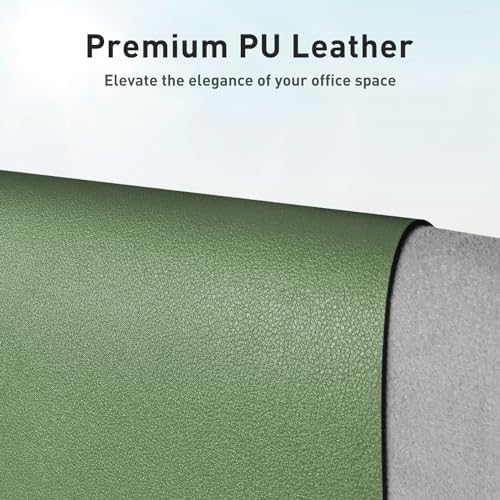 Aothia Faux Leather Desk Mat - Non-Slip PU Leather Desk Blotter, Waterproof Writing Surface, Large Desk Pad for Office & Home (Olive Green, 55" x 17")
