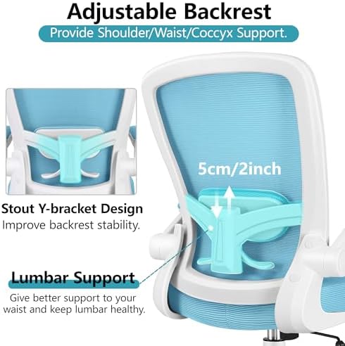 FelixKing Office Chair, Ergonomic Desk Chair Breathable Mesh Chairs Adjustable High Back Lumbar Support Flip-up Armrests, Executive Rolling Swivel Comfy Computer Chairs Home Office Blue
