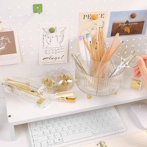 SKYDUE Gold Office Supplies Set with Pencil Holder for Desk