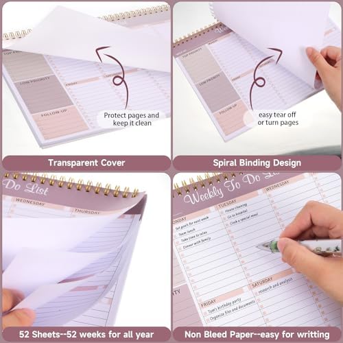 Thboxes Weekly To Do List Notepad, 8.5"x11" Desk Planner 52 Sheets, Lilac