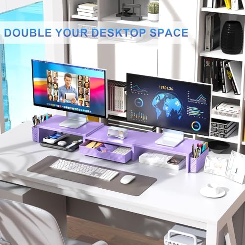 gianotter Dual Monitor Stand Riser With Drawer and 2 Pen Holders