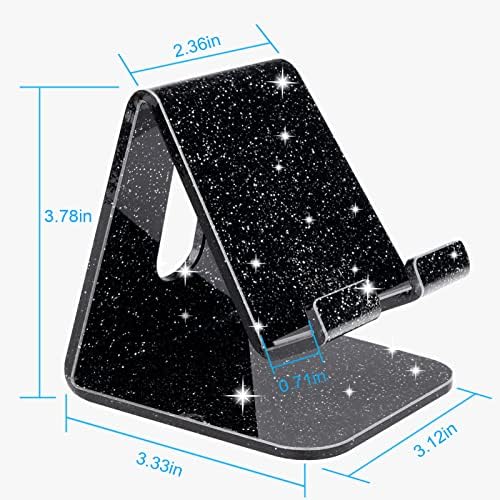 Crpich Acrylic Cell Phone Stand, Portable Phone Holder, Phone Stand for Desk, Compatible with Phone16 15 14 13 12 Pro Max Mini 11 Xr 8 Plus SE, Switch, Android Smartphone, Pad, Tablet, Glitter Black