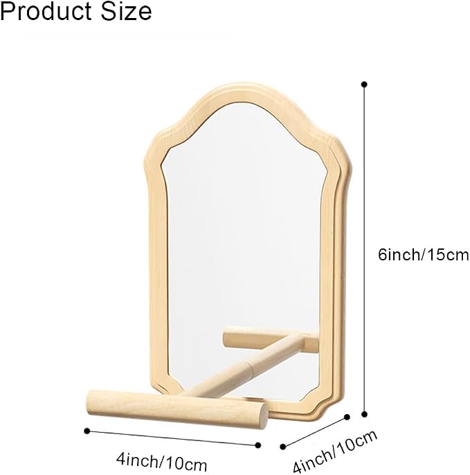 Bird Mirror with Wooden Perch, 15cm Parakeet Toys for Cage | Wooden Standing Bird Mirror Toy Chewing Perch with Reflective Mirror for Cockatiel, Lovebird, Parakeet, Bird Cage Accessories