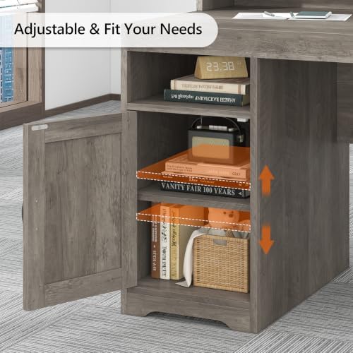 65" Farmhouse Computer Desk with Drawers and Printer Stand for Home Office