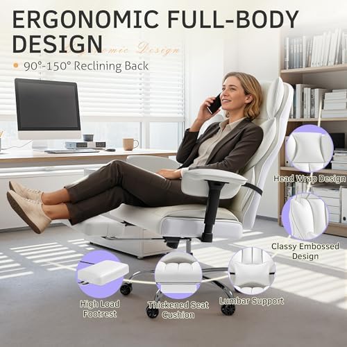Furmax Big and Tall Office Chair, High Back Gaming Chair with Footrest for Heavy People, 400LBS Ergonomic Comfy Office Chair with Adjustable Armrests for Home Office (White)