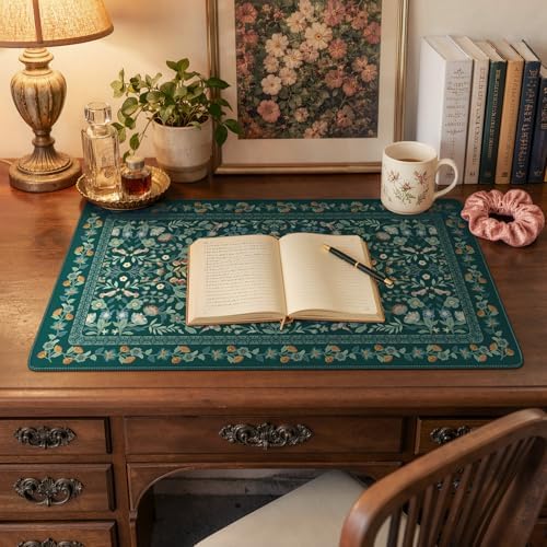 iCasso Aesthetic Flower Mouse Pad,23.6x13.7in,Deep Green