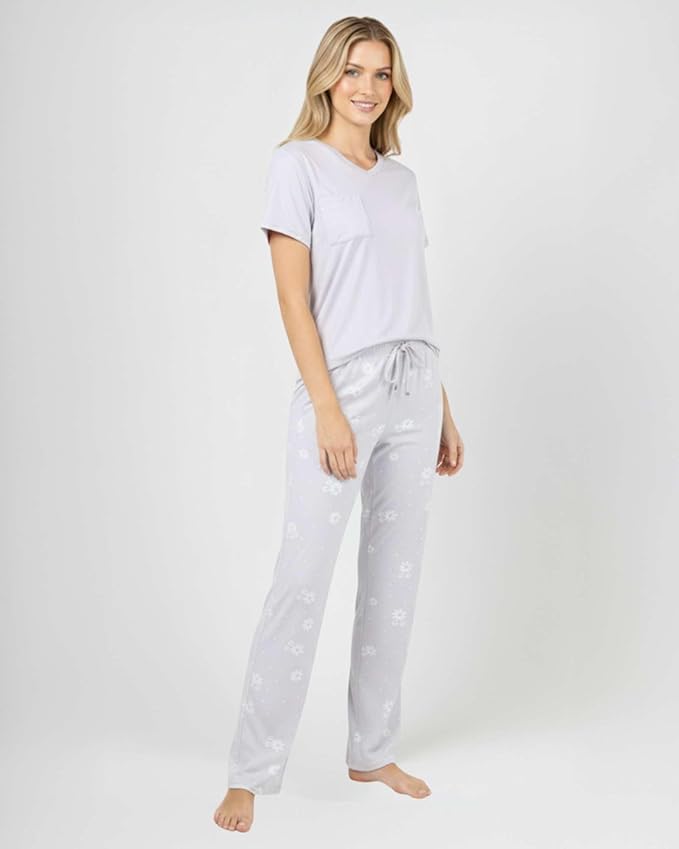 Real Essentials 2 Pack: Women's Comfy Pajama Sets - Short & Long Sleeve Ladies Loungewear Sleepwear PJs (Available In Plus)