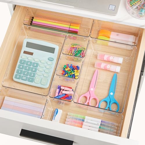 Vtopmart 28 Pack Clear Drawer Organizer Bins, 4 Sizes Storage Trays