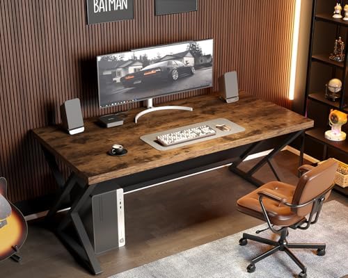 LVB 60 Inch Computer Office Desk Metal & Wood Writing Desks Rustic Brown