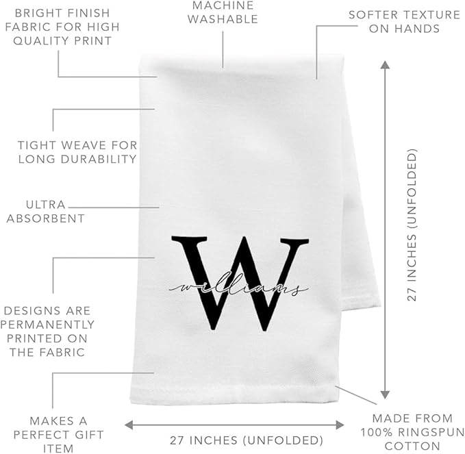 Andaz Press Personalized Kitchen Towel, Flour Sack Tea Towel, Monogram Last Name Custom Kitchen Gifts Birthday for Mom Daughter, Grandma, Wedding Gift Housewarming Gift for Couples