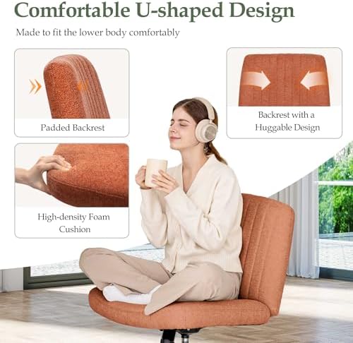 Orange Factory Criss Cross Chair, Wide Wheel Vanity Seat, Brown Dual Base