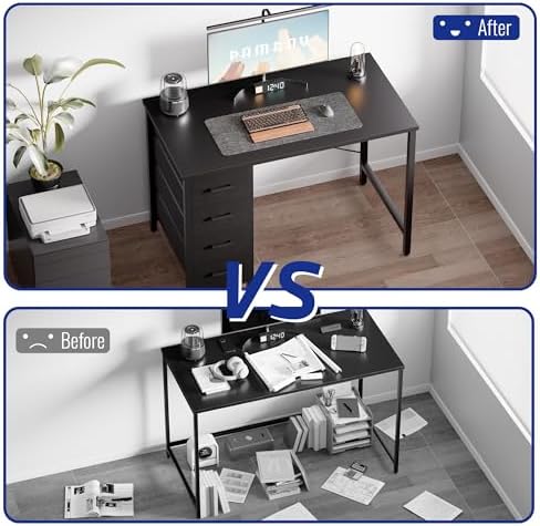 Pamray 32 Inch Computer Desk with 4 Drawers Small Office Desk for Home Bedroom Study Writing Simple Modern Computer Table Marble