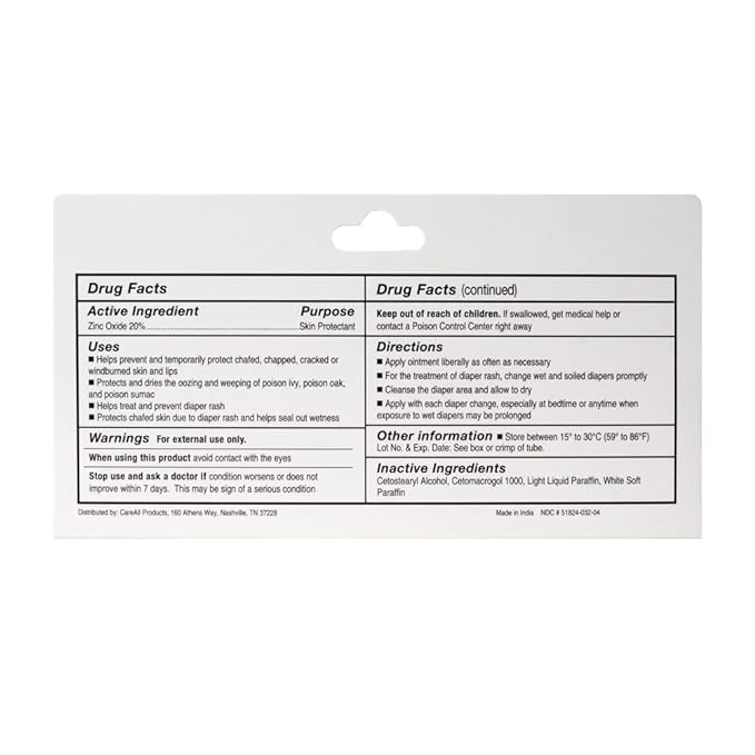 CareAll Zinc Oxide 20% Skin Protectant Barrier Ointment 2 oz (24 Pack), Relieves, Treats and Prevents Minor Skin Irritations due to Diaper Rash. Helps Seal Out Wetness. Protects Chafed Skin.