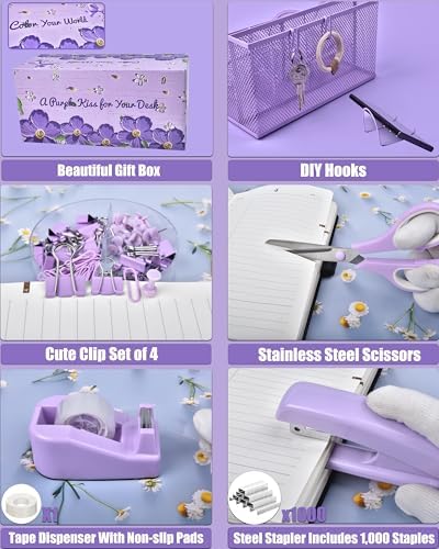 LXEVIHK Purple Desk Accessories 21-Piece Office Supplies Gift Set for Women