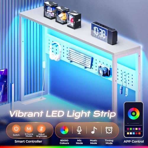 PRAISUN L Shaped Gaming Desk with LED Lights & Power Outlets