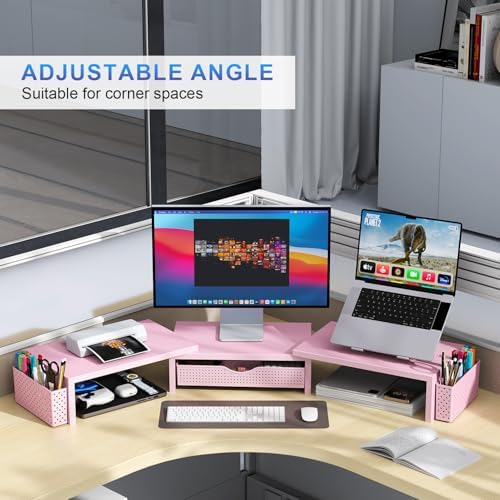 gianotter Dual Monitor Stand Riser With Drawer and 2 Pen Holders