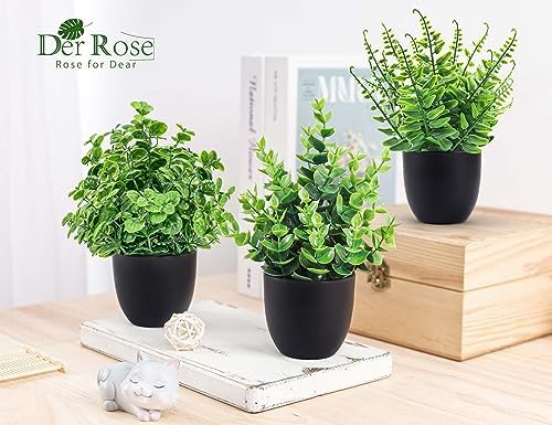 Der Rose 12 Pack Small Fake Plants in Black Pots, Bathroom Decor Indoor