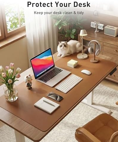 Aothia Faux Leather Desk Mat - Large Mouse Pad, Non-Slip PU Leather Blotter, Waterproof Writing Surface for Office and Home (Brown, 40" x 24")