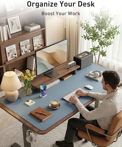 Aothia Faux Leather Desk Mat - Large Mouse Pad, Non-Slip PU Leather Blotter, Waterproof Writing Surface for Office and Home (Denim Blue, 40" x 24")