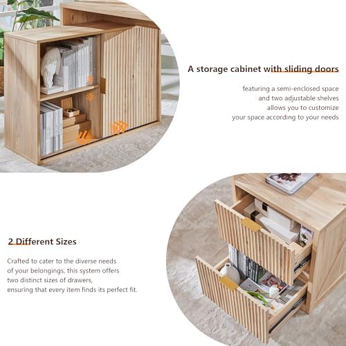 67" Modern Desk with Cabinet & 2 Drawers, Office Desk Built‑in Outlet