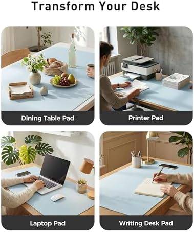 Aothia Faux Leather Desk Mat - Large Mouse Pad, Non-Slip PU Leather Blotter, Waterproof Writing Surface for Office and Home (Baby Blue, 40" x 24")