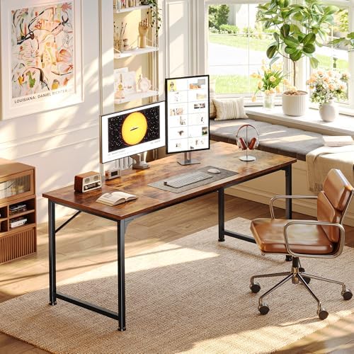 PRAISUN 55 Inch Computer Desk, Office Desk, Spacious Desktop, Rustic Brown