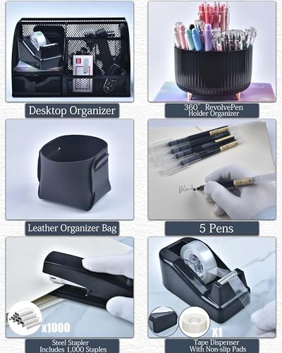 LXEVIHK Black Desk Accessories 21-Piece Office Supplies Gift Set