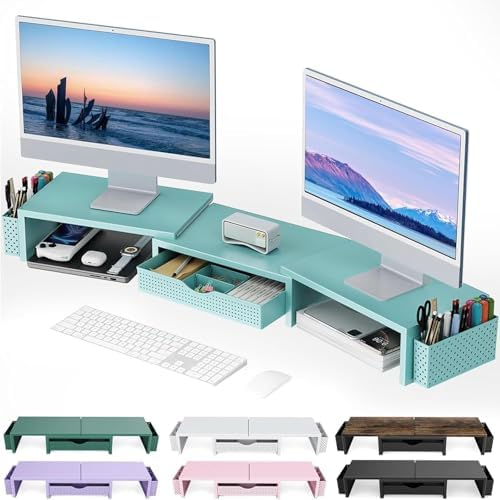 gianotter Dual Monitor Stand Riser With Drawer and 2 Pen Holders