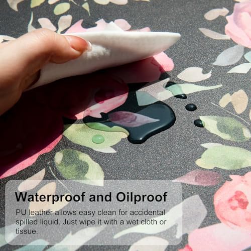 QiyI PU Leather Large Mouse Pad, Office Décor, 31.5" x 11.8", Pink Flowers