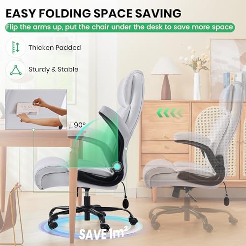 500lbs Big and Tall Office Chair Adjustable Lumbar Support for Back Pain, Extra Wide Seat Executive Office Chair Thick Armrest Pad, Heavy Duty Base&Upgraded Wheels, Ergonomic Desk Chair