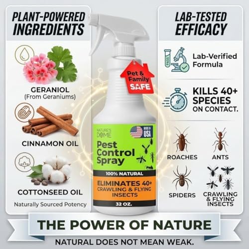 Nature’s Dome Pest Control Spray 32 Oz | Natural Ant Killer & Bug Spray for Indoor & Outdoor Use | Bug Spray for Flea, Ticks, Ant & Mosquitos