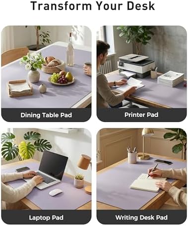 Aothia Faux Leather Desk Mat - Large Mouse Pad, Non-Slip PU Leather Blotter, Waterproof Writing Surface for Office and Home (Lavender, 63" x 17")