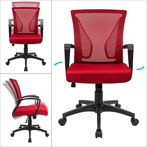 Furmax Office Chair Ergonomic Computer Desk Mesh Chair Mid Back Swivel Lumbar Support with Armrest (1, Red)