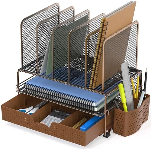 Simple Houseware Desk File Organizer for Office Supplies w/Drawer, Copper