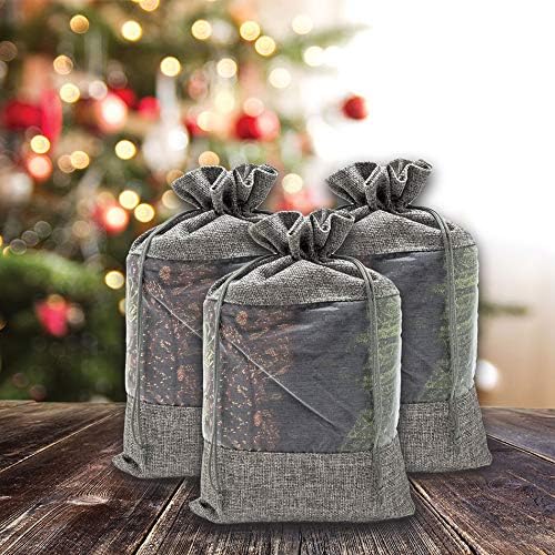12-Pack X-Large Linen Burlap & Organza Gift Bags w. Drawstrings (7.5x11.5 in, Gray) - Party Favors, Presents, Samples & Treats Mesh Pouch by The Display Guys