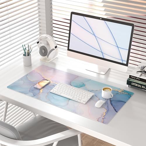 QiyI PU Leather Large Mouse Pad, 31.5" x 15.7", Blue Pink Fluid