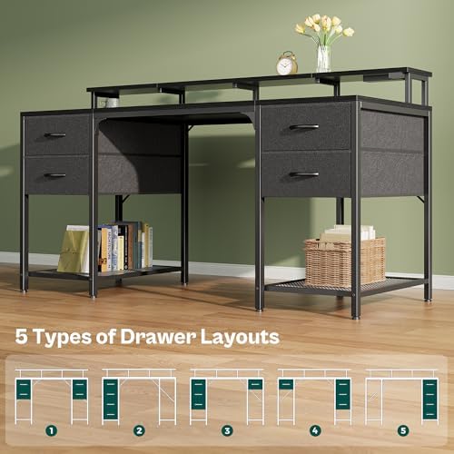 Huuger 63 inch Computer Desk with Power Outlets & 4 Drawers