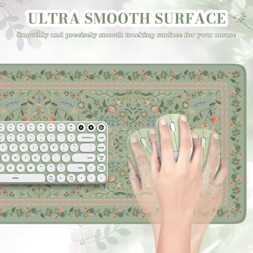 iCasso Aesthetic Floral Desk Mat,31.5x11.8in Mouse Pads,Light Green