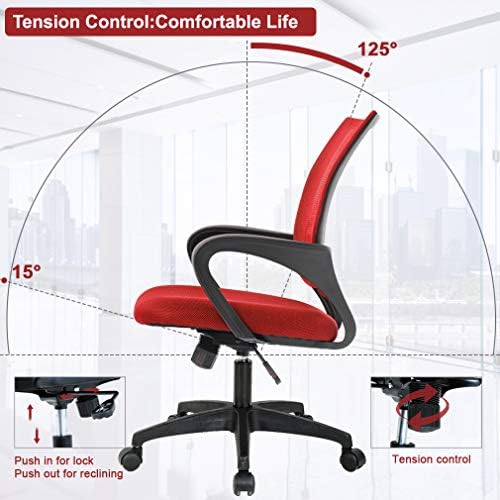 BestOffice Home Office Chair Ergonomic Desk Chair Mesh Computer Chair with Lumbar Support Armrest Executive Rolling Swivel Adjustable Mid Back Task Chair,Red
