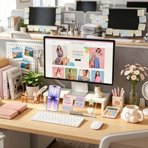 Monitor Memo Board Holder 14"x5", Computer Sticky Note Holder with Phone Stand, Space-Saving Office Organization, Movable & Reusable Screen Saver for Office & Home Desktop Decor